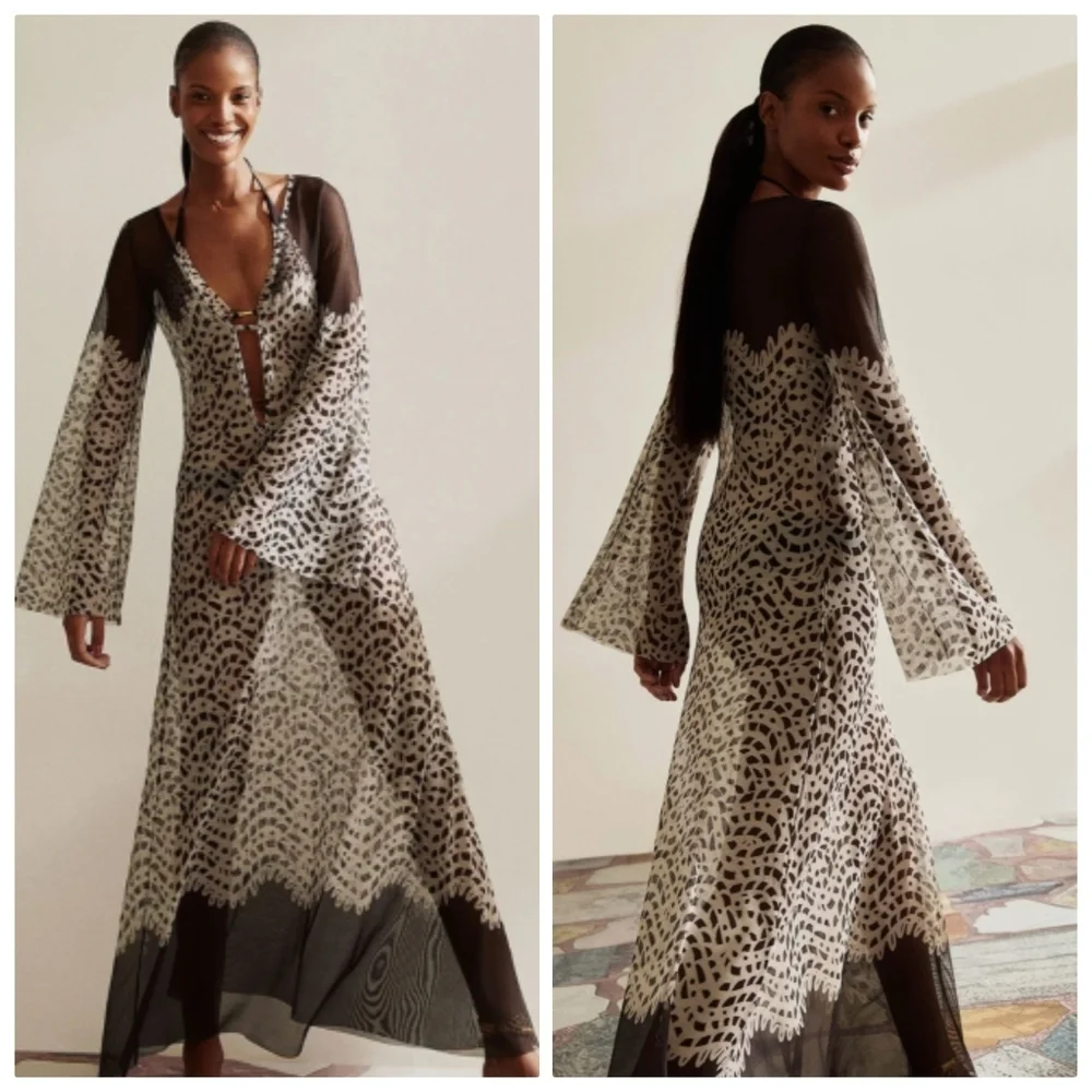 New Caroline Constas Lidi Poeme Long Tunic Kaftan Beach Swim Cover-Up Small NWT